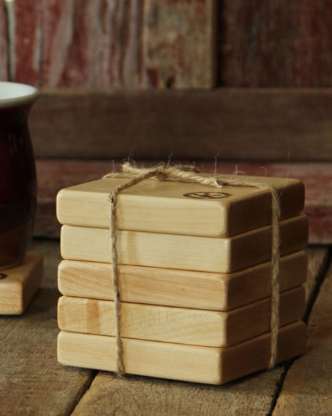 hand-crafted maple drink coasters